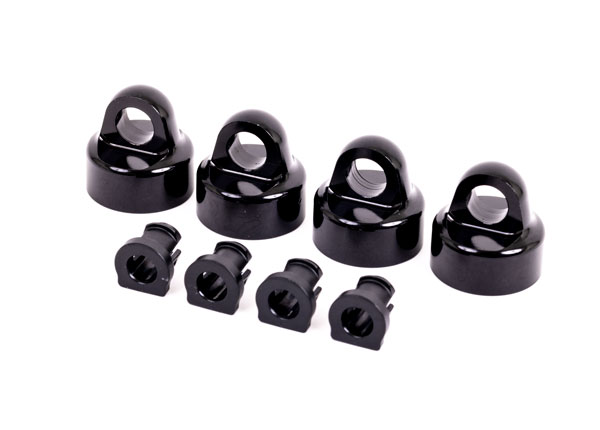 9664A Shock caps, aluminum (black-anodized), GT-Maxx® shocks (4)/ spacers (4) (for Sledge®)