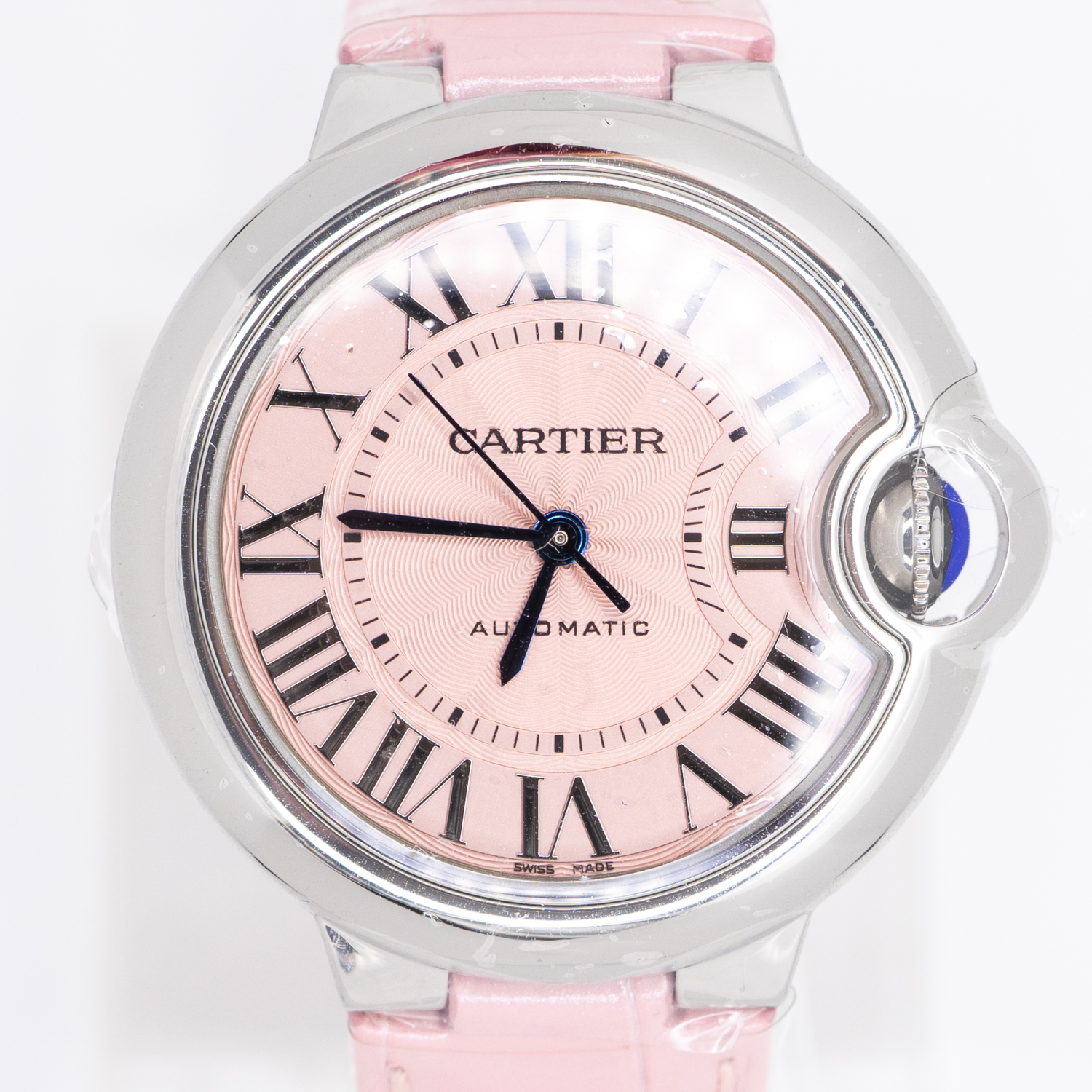 นาฬิกา Cartier Ballon Bleu De Cartier Pink Dial Watch Size 33mm. in Stainless Steel Automatic Movement with Pink Alligator Skin Strap Ref.WSBB0002 (Used) +กล่องและการ์ดไทย2021