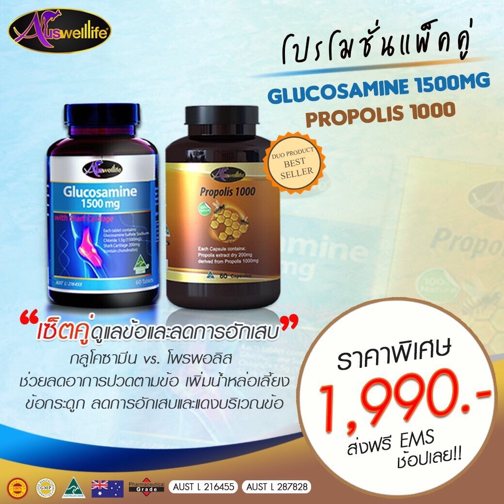 เซ็ตคู่ ดูแลข้อและลดการอักเสบ (Glucosamine + Propolis)
