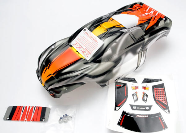 4411R Body, Nitro Rustler, ProGraphix (Replacement for the painted body. Graphics are painted, requires paint & final color application.)/window, grill, lights decal sheet/ wing and aluminum hardware