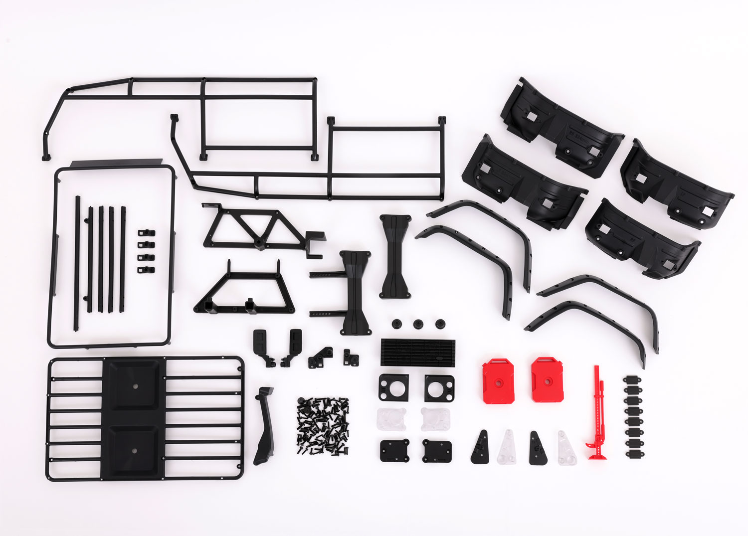 8011P Body, Land Rover Defender, complete (clear, trimmed, requires painting) (includes grille, side mirrors, door handles, windshield wipers, ExoCage, spare tire mount, decals, window masks)