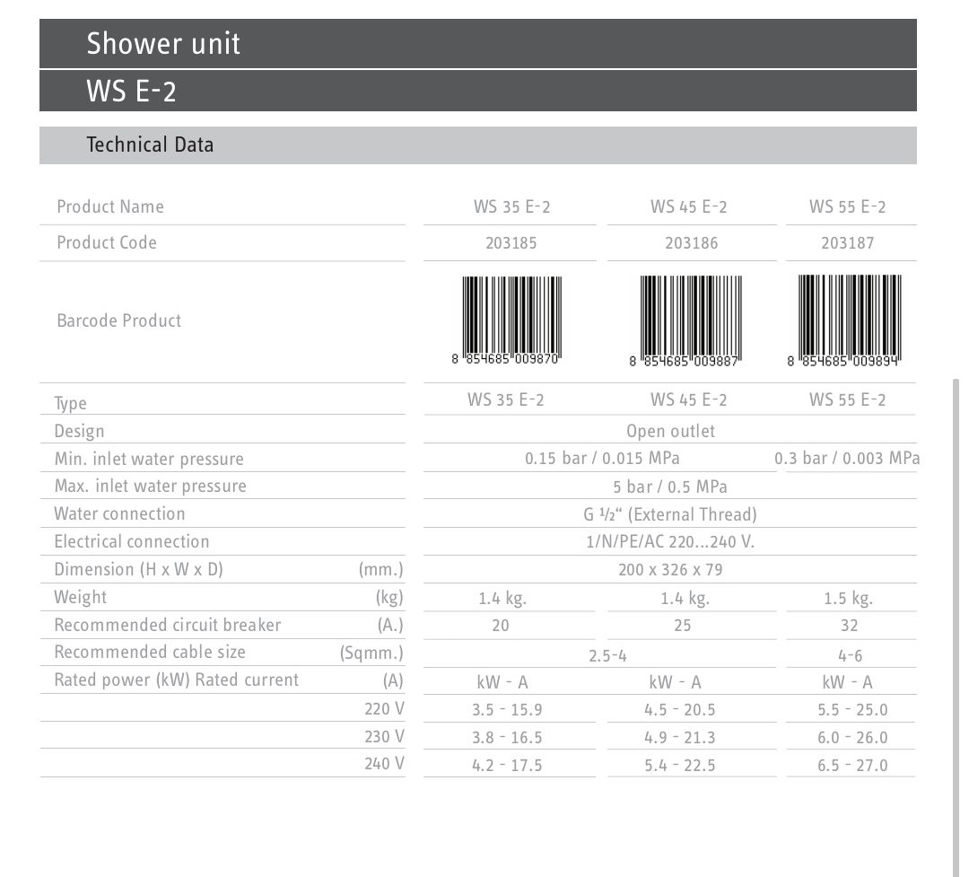 เครื่องทำน้ำอุ่น STIEBEL ELTRON รุ่น WS35E-2