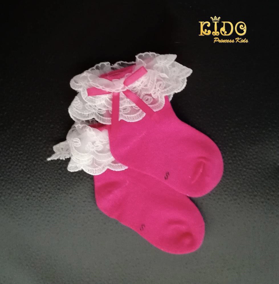 ถุงเท้าเด็ก(มีหน้าร้านอยู่รัชดา)S082 สีบานเย็น ข้อเท้ามีระบายลูกไม้ตั้งและลง