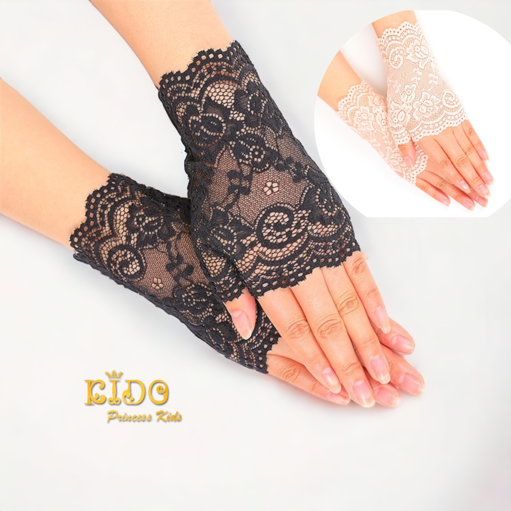 Sถุงมือเด็ก10ปีขึ้นไป(มีหน้าร้านอยู่รัชดา)PS012 สีขาว สีดำ ถุงมือปาดผ้าลูกไม้หยัก