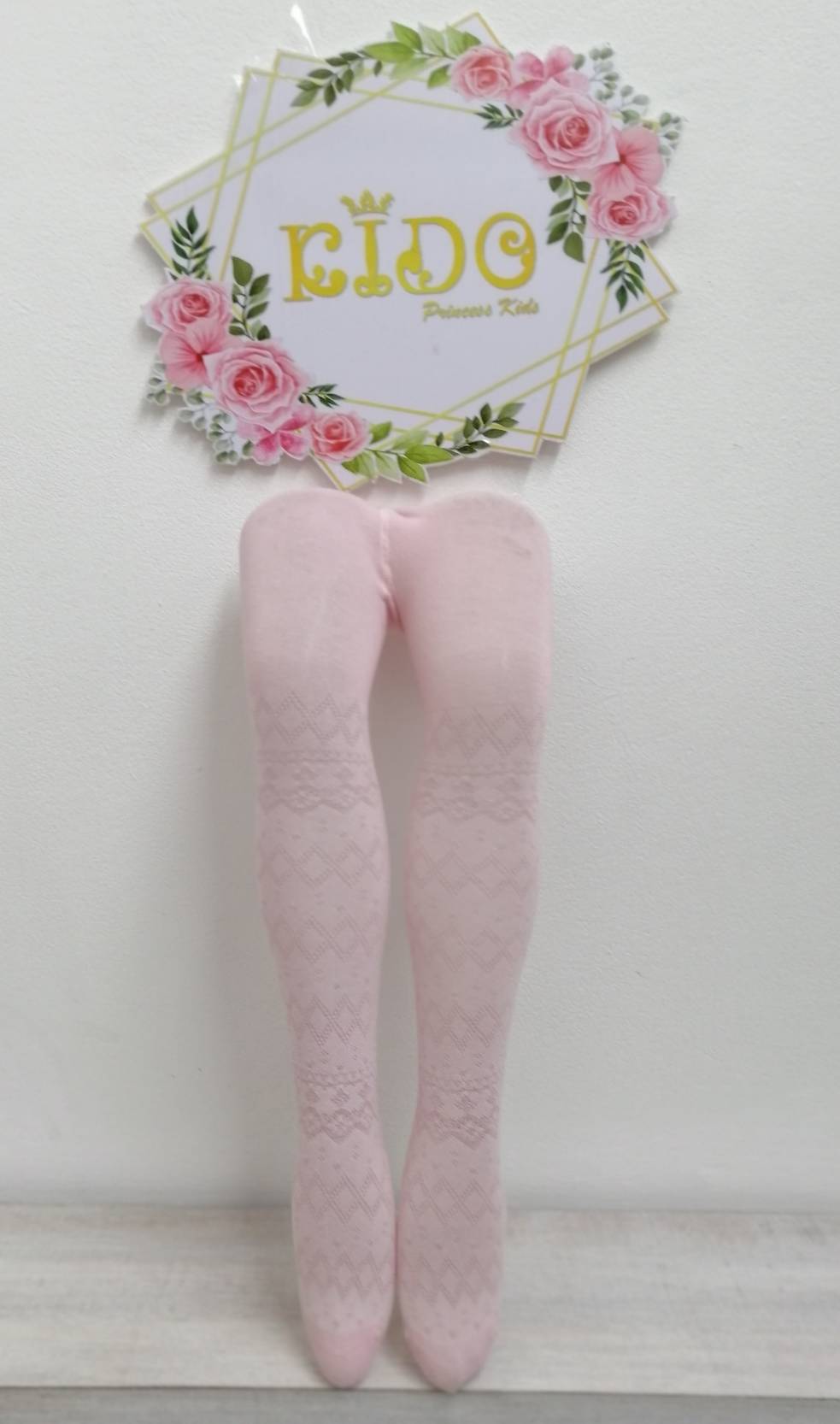 ถุงน่องเด็ก(หน้าร้านอยู่รัชดา)LTK007 สีชมพู เนื้อผ้าฉลุในตัวลายขวาง