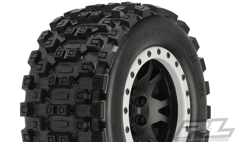 PRO-10131-13 Badlands MX43 Pro-Loc All Terrain Tires Mounted for X-MAXX Front or Rear, Mounted on Impulse Pro-Loc Black Wheels with Stone Gray Rings