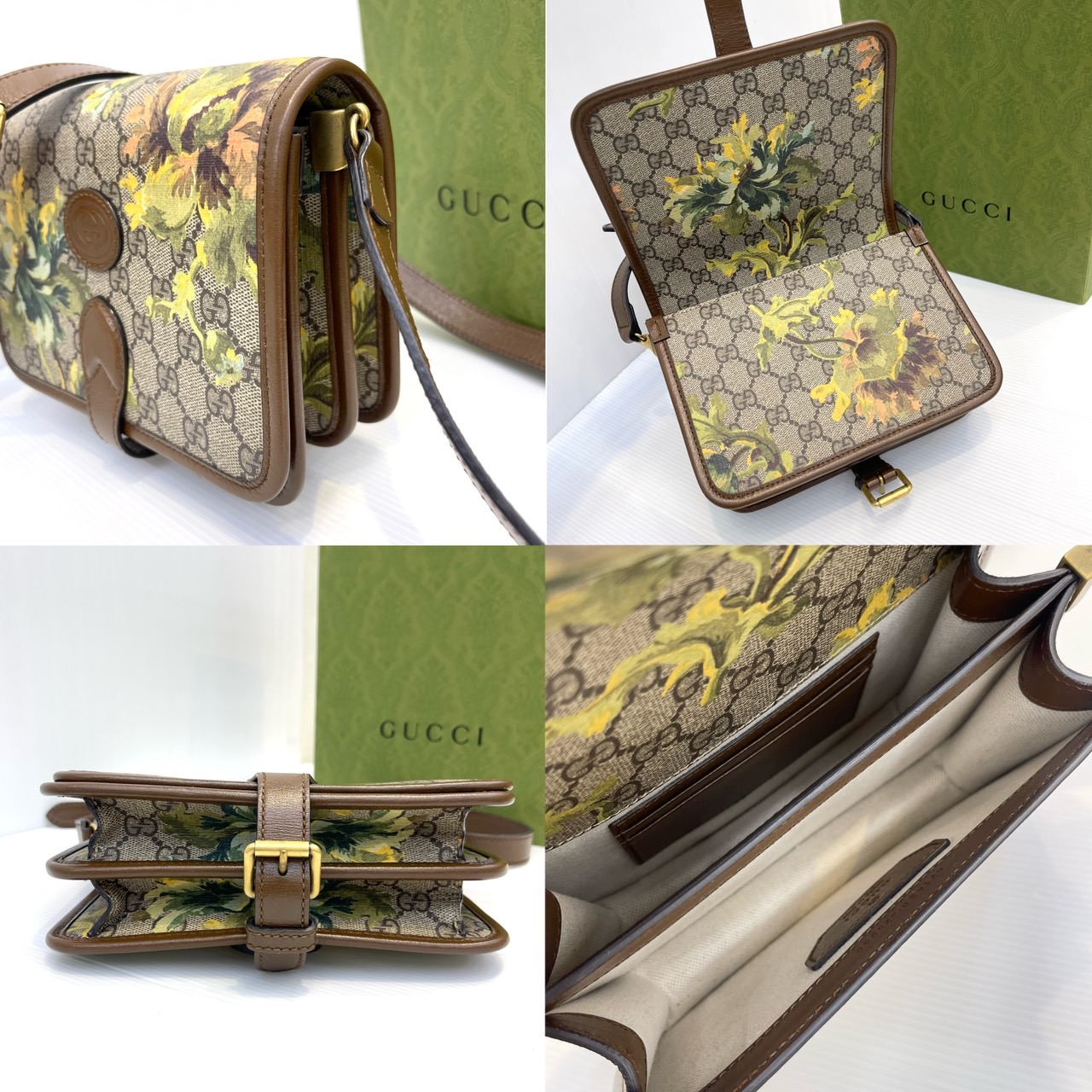 GUCCI GG Supreme Monogram Carnation Shoulder Bag Cross Body มือสอง