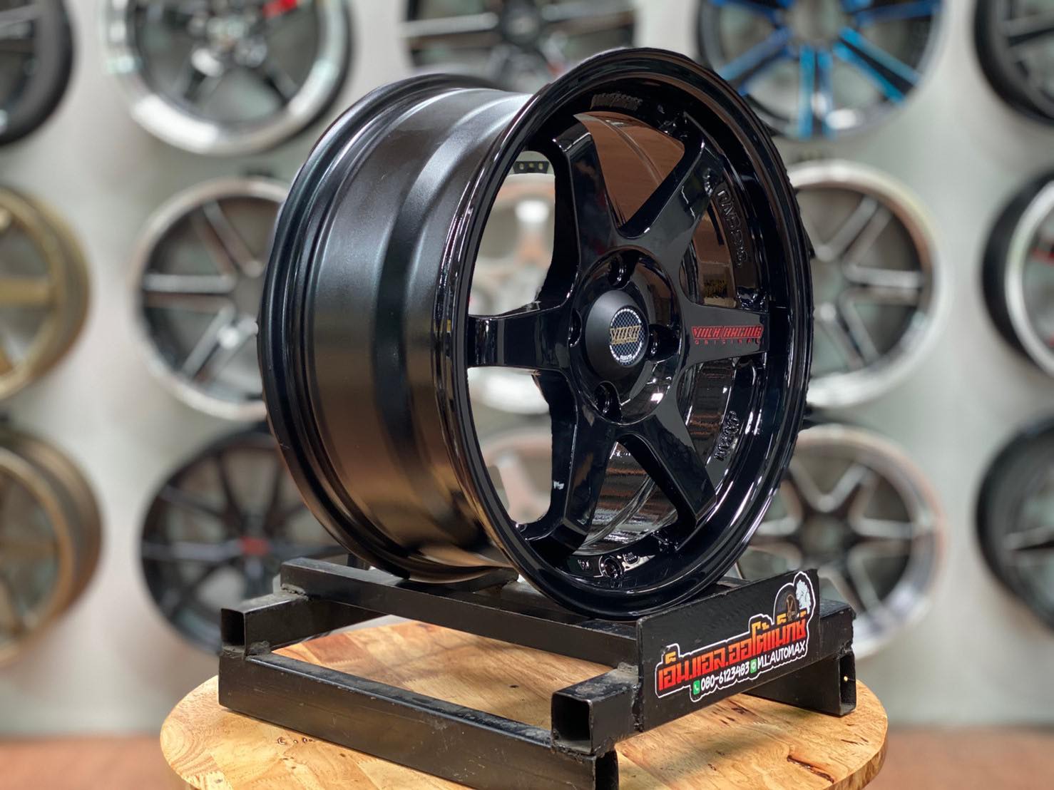 ล้อแม็กซ์ใหม่ขอบ15 ล้อไทย #Te37หยอดแดง สีดำ ขอบ 15” กว้าง7 4รู100 ออฟ35