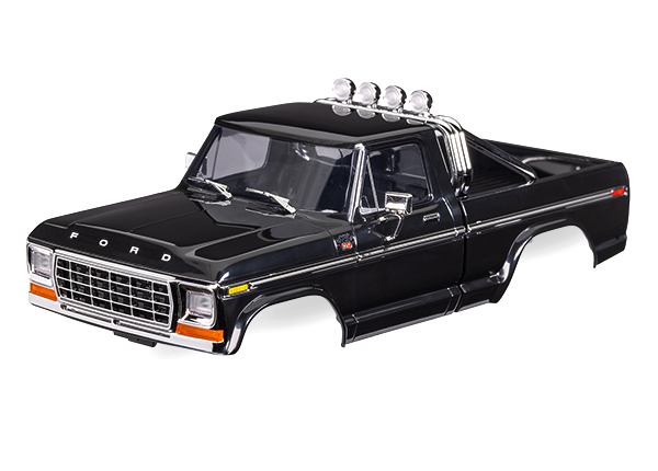 9812-BLK Body, Ford F-150 Truck (1979), complete, black (includes grille, side mirrors, door handles, roll bar, windshield wipers, side trim, & clipless mounting) (requires #9834 front & rear bumpers)