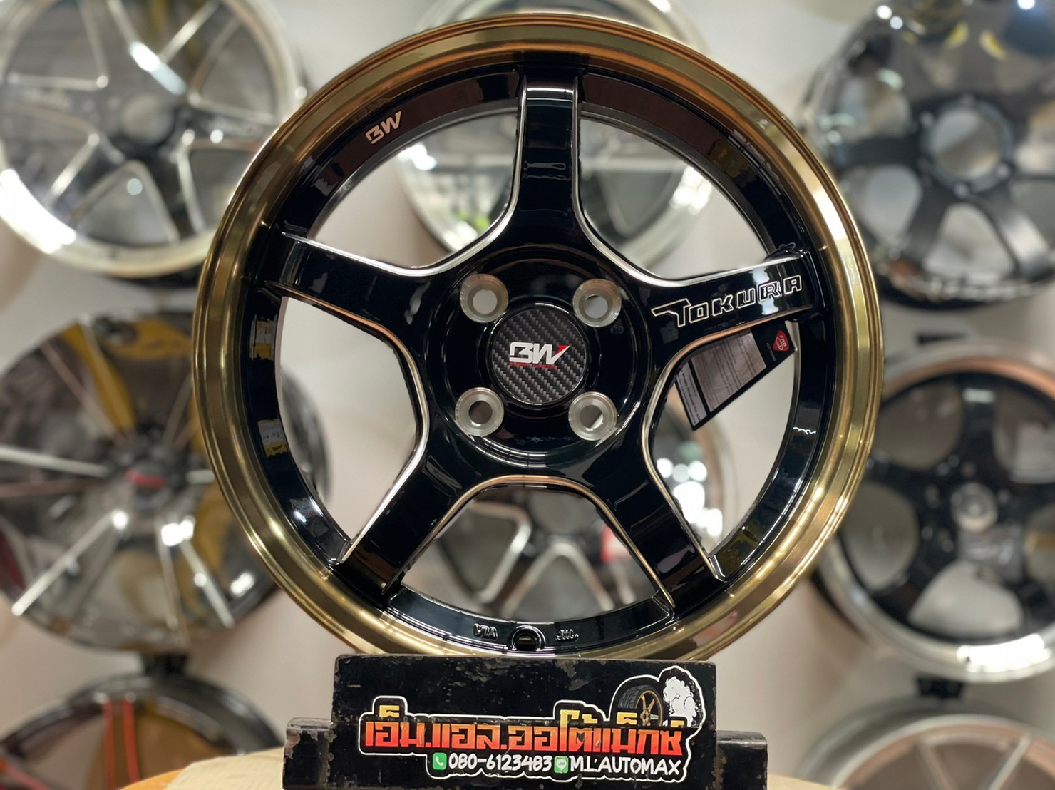 ล้อแม็กซ์ขอบ15 Brightwheels BW-57 ขอบ15 กว้าง7 ออฟ35 4รู100 สีดำขอบไดร์ทอง(LP/B MG)