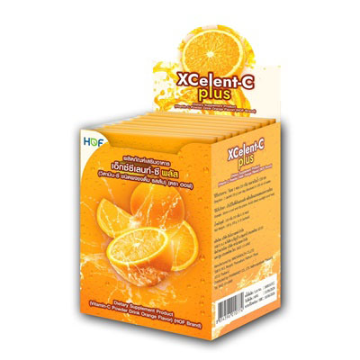 HOF Xcellent-C plus เอ็กซ์เซลเล้นท์-ซี พลัส วิตามินซีชนิดผงชงดื่ม รสส้ม ตราฮอฟ บรรจุ10ซอง ชงง่ายด้วยน้ำเย็น