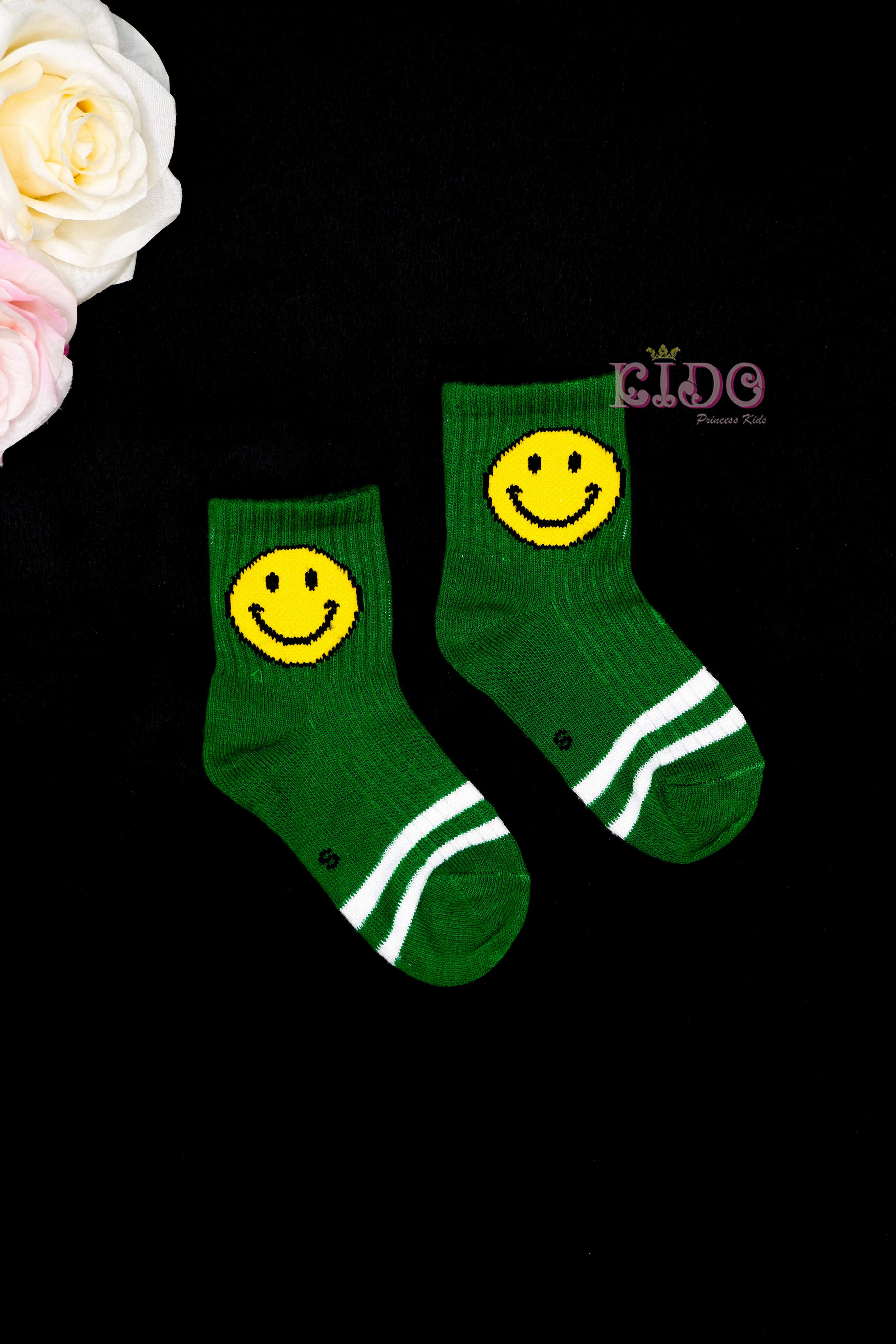 ถุงเท้าเด็ก(มีหน้าร้านอยู่รัชดา)SQ1676 สีเขียว ลายหน้ากลมอมยิ้ม