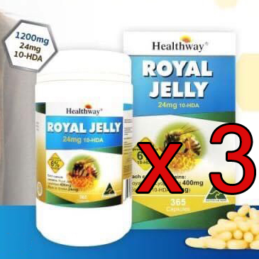 อาหารเสริมนมผึ้ง Healthway Royal Jelly Premium 1,200 mg. 365 แคปซูล 3 กระปุก