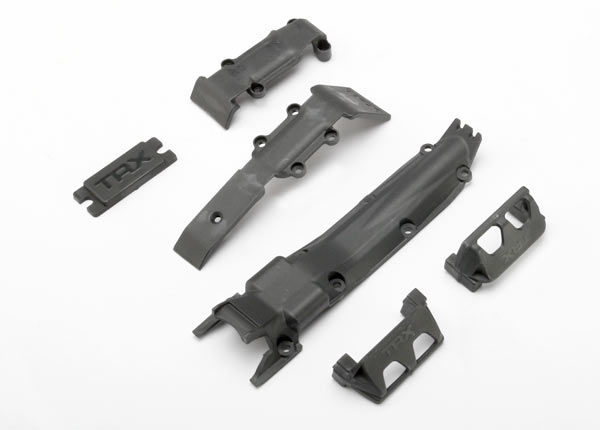 7037 Skidplate set, front (1)/ rear (1)/ transmission (1)/ steering servo guards (2) / steering servo cover plate (1)