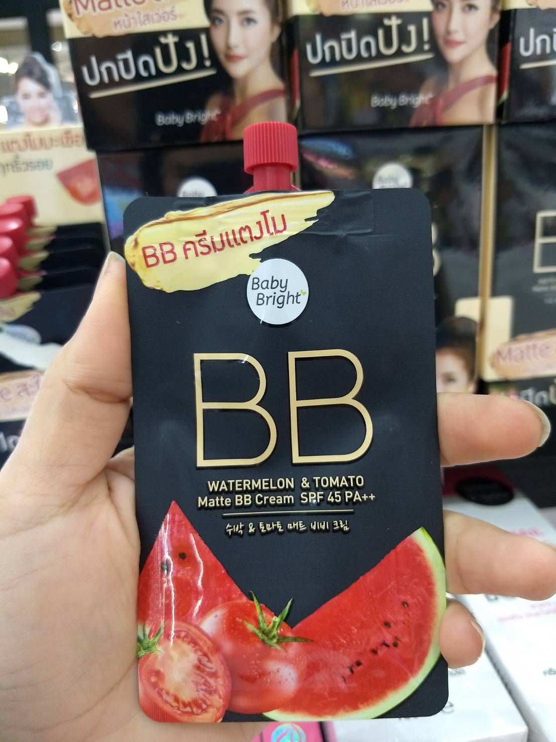 BB ครีมแตงโม Karmart Baby Bright Watermelon & Tomato Matte BB Cream SPF45 PA++ 7g. BB ครีมแตงโมมะเขือเทศ (1 กล่อง 6 ซอง)