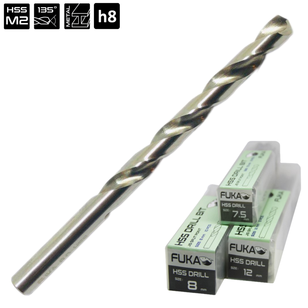 ดอกสว่านเจาะเหล็ก HSS สีขาวรุ่นลับปาก ขนาด 7.1mm. - 10.0mm. No.FU1201 FUKA (ราคาต่อดอก)