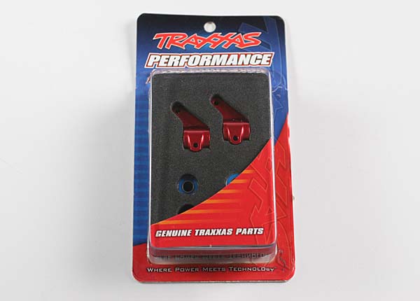 3636X Steering blocks, Rustler/Stampede/Bandit (2), 6061-T6 aluminum (red-anodized)/ 5x11mm ball bearings (4)