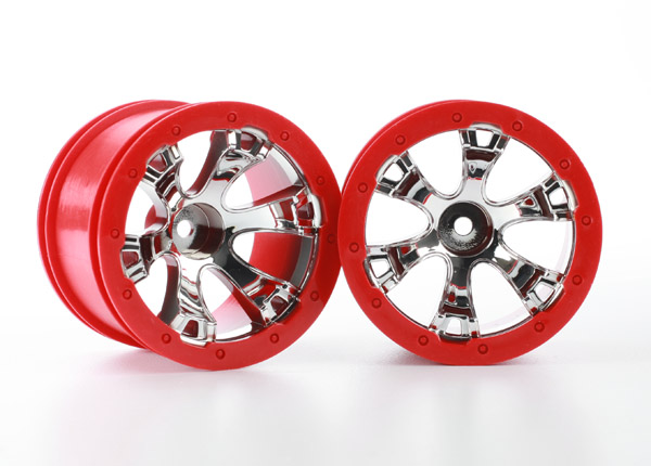 7271 Wheels, Geode 2.2" (chrome, red beadlock style) (12mm hex) (2)