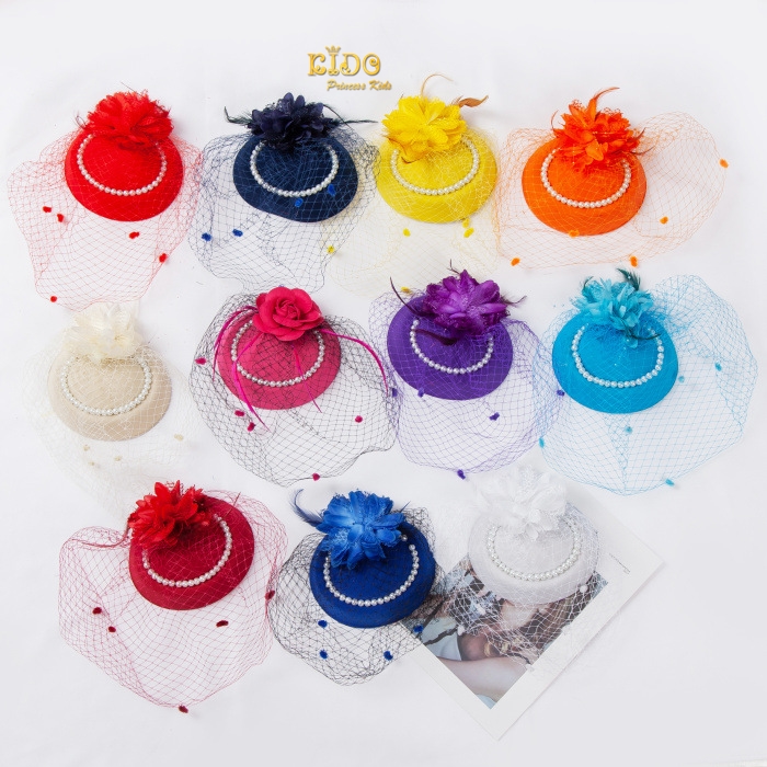 ssกิ๊บหมวกเด็ก(หน้าร้านอยู่รัชดา)KF596 กิ๊บหมวกเด็กสีขาว,สีแดง,สีดำ,สีฟ้า,สีน้ำเงิน,สีแดง,สีชมพูตาข่ายติดไข่มุขประดับดอกไม้