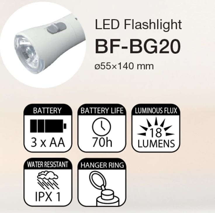 Panasonic กระบอกไฟฉาย รุ่น BF-BG20F สีขาว (ใช้ถ่าน AA 3 ก้อน)