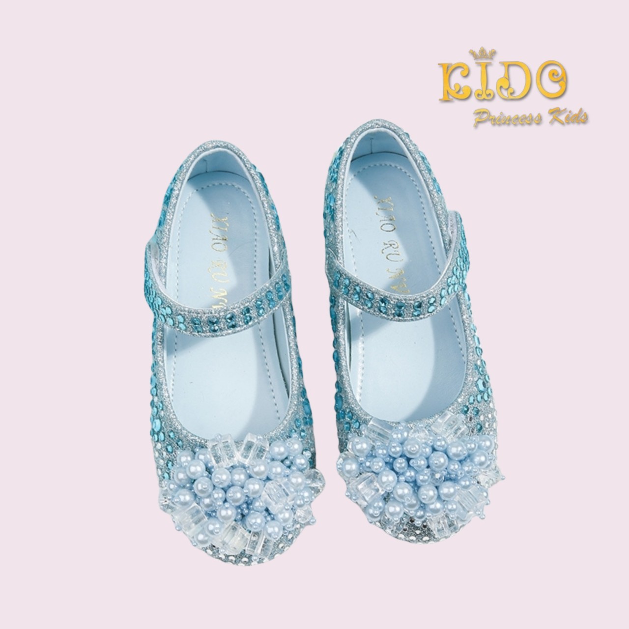 รองเท้าเด็ก **มีหน้าร้านอยู่รัชดา ลองได้ เปลี่ยนได้ **H038สีฟ้า เพชรระยิบระยับ ประดับช่อมุกสี สวยเจ้าหญิงมาก