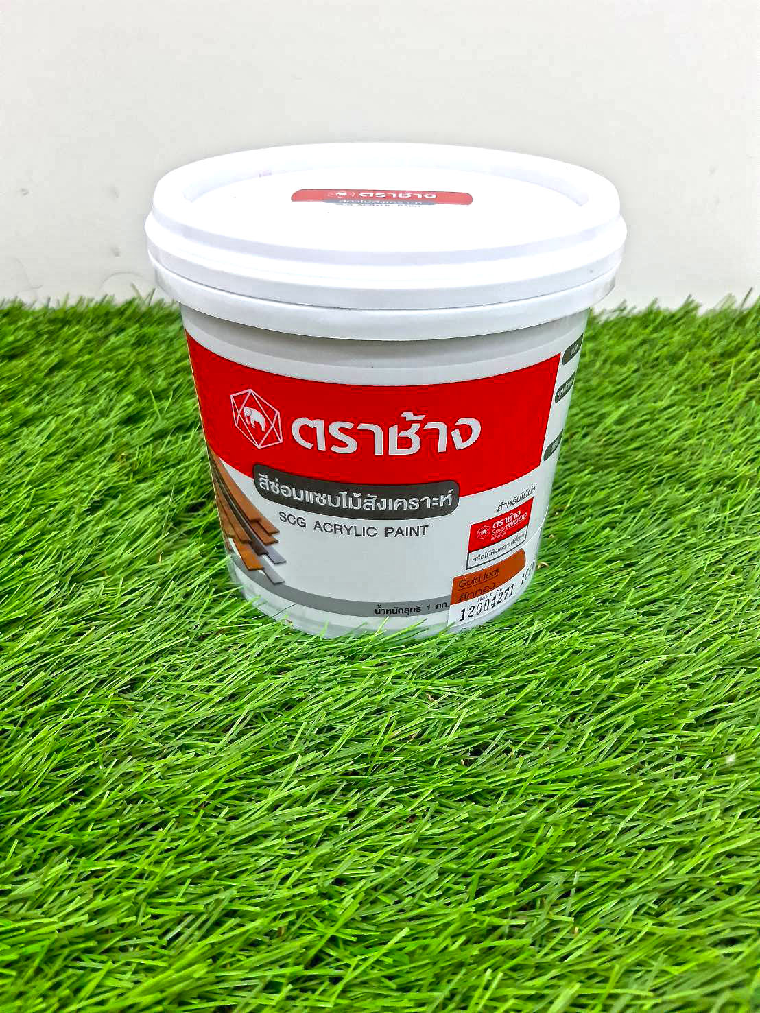 สีซ่อมเเซมไม้สังเคราะห์ สีสักทอง น้ำหนัก 1 กก. ตราช้าง