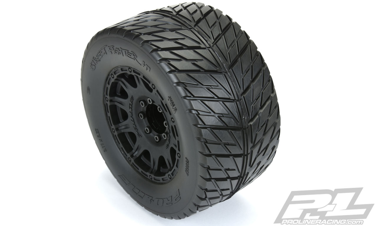 PRO-10167-10 Street Fighter HP 3.8" Street BELTED Tires Mounted for 17mm MT Front or Rear, Mounted on Raid Black 8x32 Removable Hex 17mm Wheels