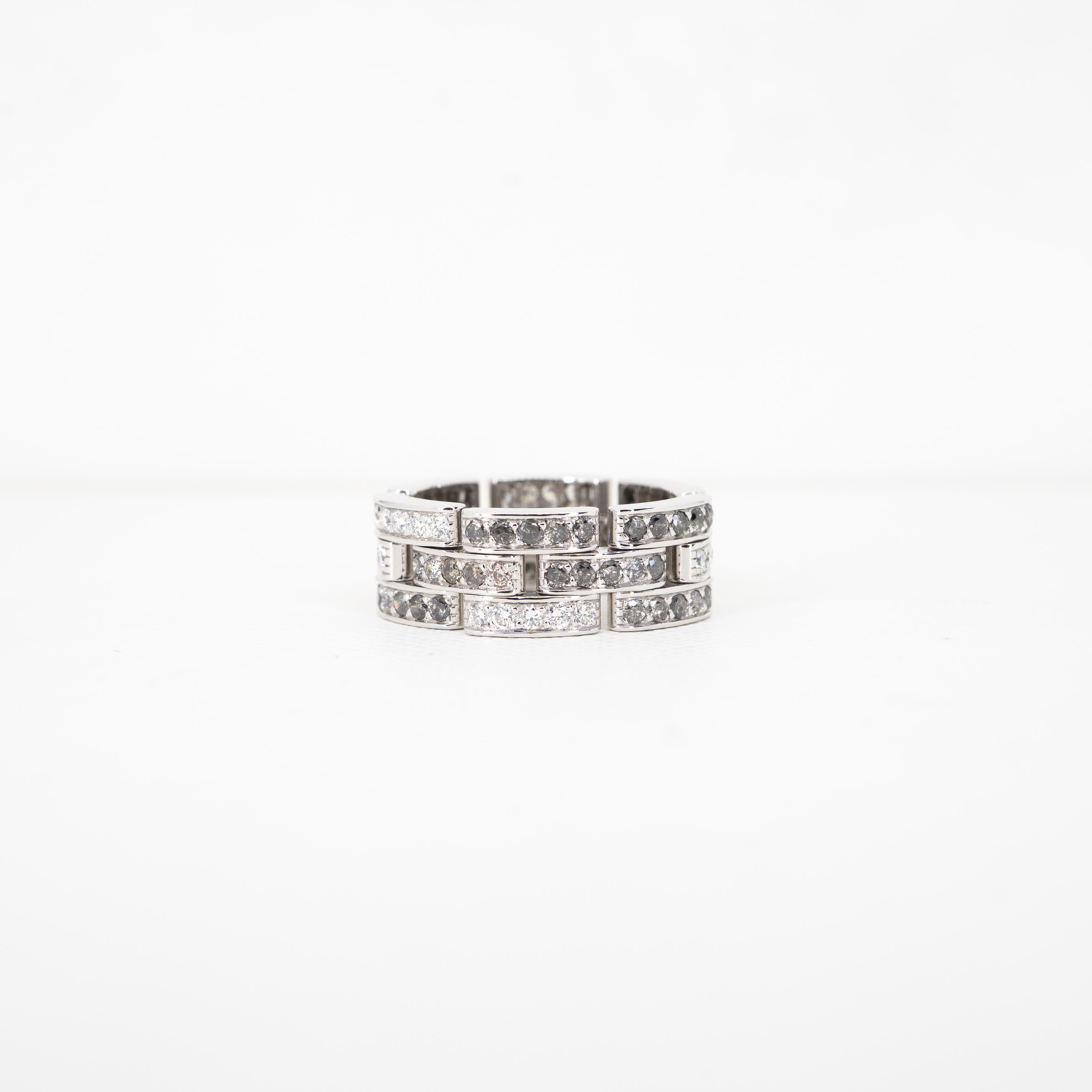 แหวน Cartier Maillon Panthere Ring, Black & White Diamond-Paved 3 Rows ทองขาว18K ไซส์ 51# (Used)