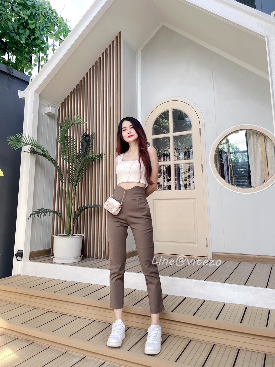 กางเกงขายาวผู้หญิง ขอบเอวโค้ง ซิปหลัง ผ้าดับเบิ้ล นิ่ม ยืด ใส่สบาย ไม่ร้อน