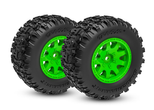 10770-GRN Tires & wheels, assembled (green wheels, dual profile (2.1" outer, 2.6" inner), Sledgehammer® tires, foam inserts)) (rear) (2)