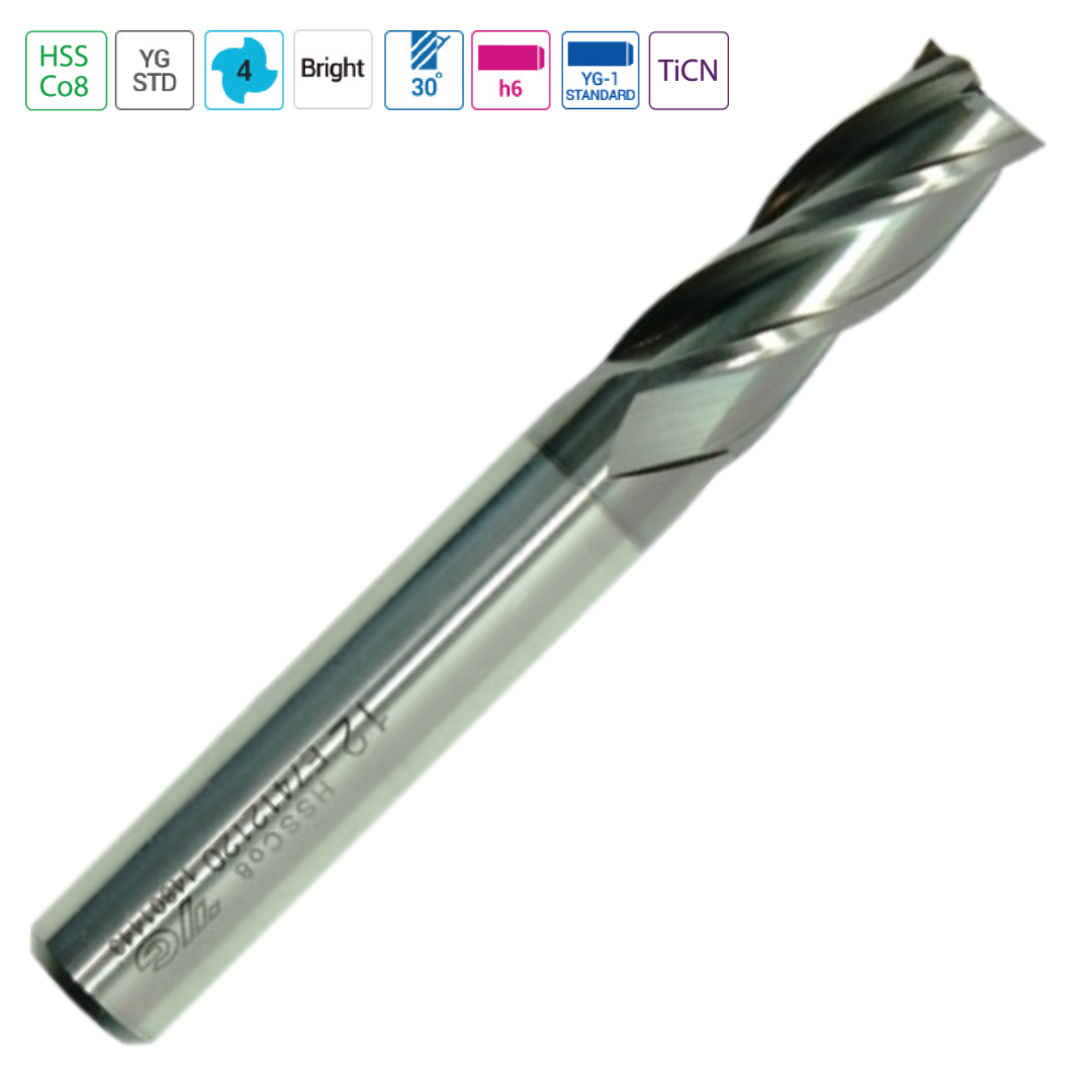 ดอกเอ็นมิล HSS Co8 4 ฟัน ชุบ TICH ขนาด 3.0mm. - 24.0mm. No.E7412 YG (ราคาต่อดอก)