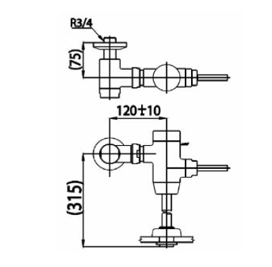 COTTO CT457XDUF ฟลัชวาล์วโถปัสสาวะชายมีล็อคในตัว ระยะติดตั้ง 75 mm.