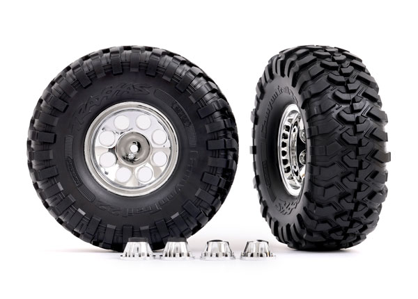 8184 Tires and wheels, assembled, glued (2.2' classic chrome wheels, Canyon Trail 5.3x2.2' tires, foam inserts) (2)/ center caps (front (2), rear (2)) (requires #8255A extended thread stub axle)