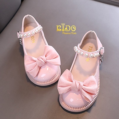 รองเท้าเด็ก(หน้าร้านอยู่รัชดา ลองได้)H185 สีชมพู โบว์หน้า คาดมุกล้อม ตรงสายรัดรองเท้า น่ารักมากคะ