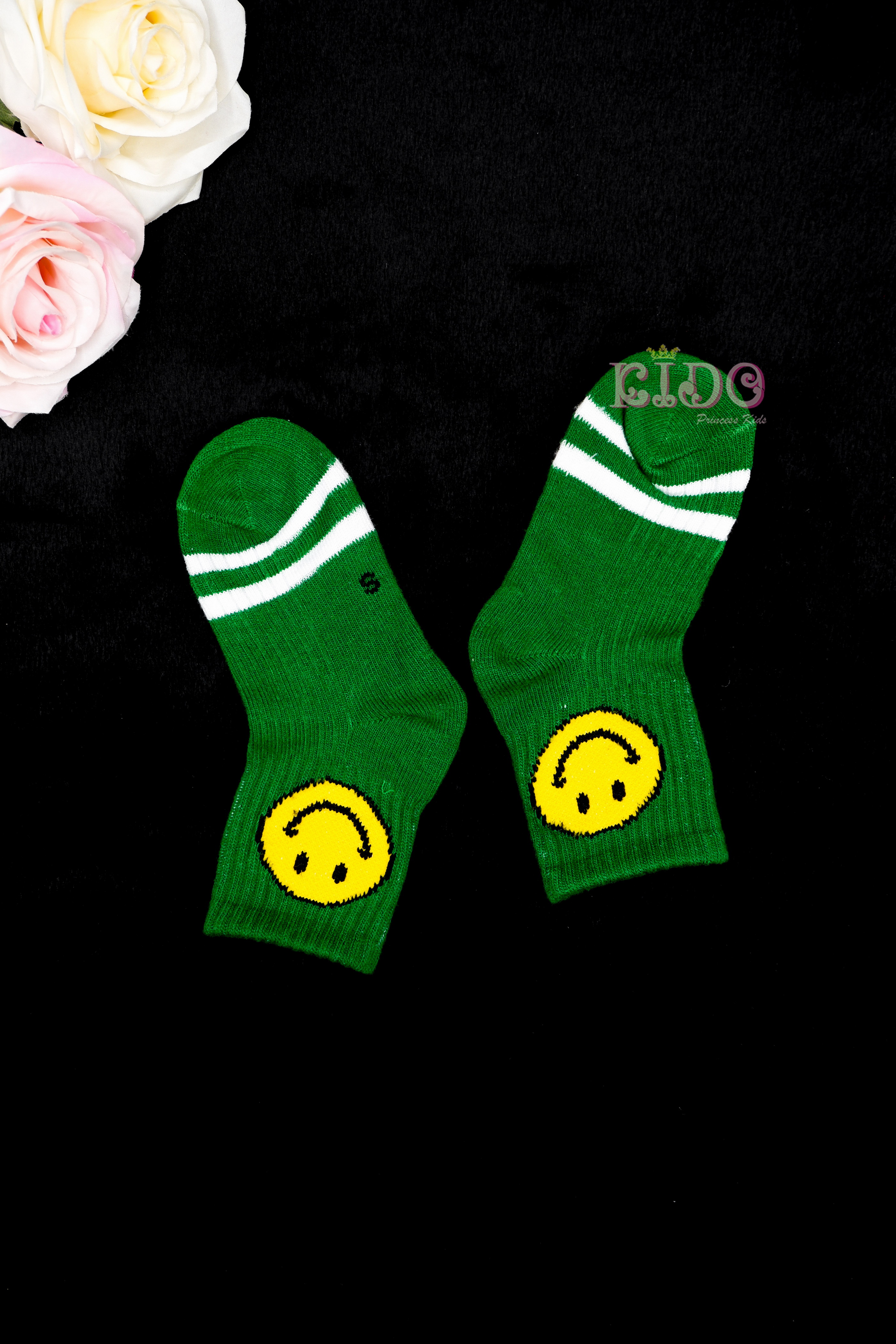 ถุงเท้าเด็ก(มีหน้าร้านอยู่รัชดา)SQ1676 สีเขียว ลายหน้ากลมอมยิ้ม