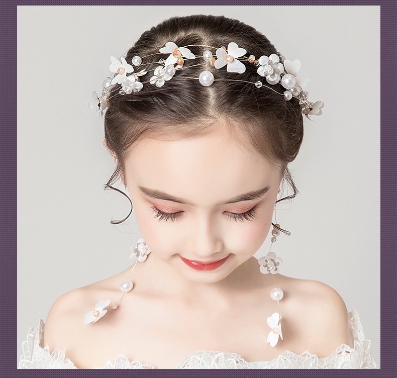 คาดผมเด็ก(หน้าร้านอยู่รัชดา)KF545 สีออฟไวท์ เส้นคาดผม+ต่างหูมุกดอกไม้สีขาว น่ารัก