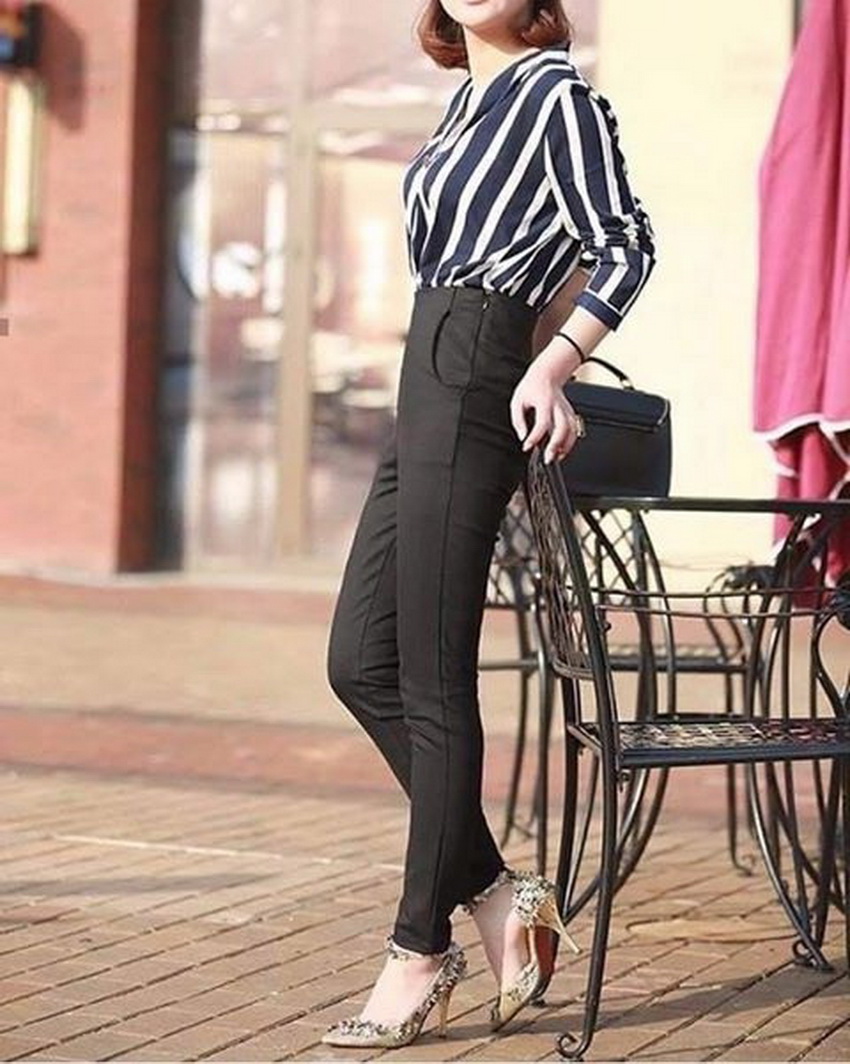 กางเกงขายาวผู้หญิงเอวสูง 9 ส่วน ซิปข้าง ขอบหลบ ผ้าดับเบิ้ลซาติน ยืด หนา นิ่ม น่ารัก สำเนา