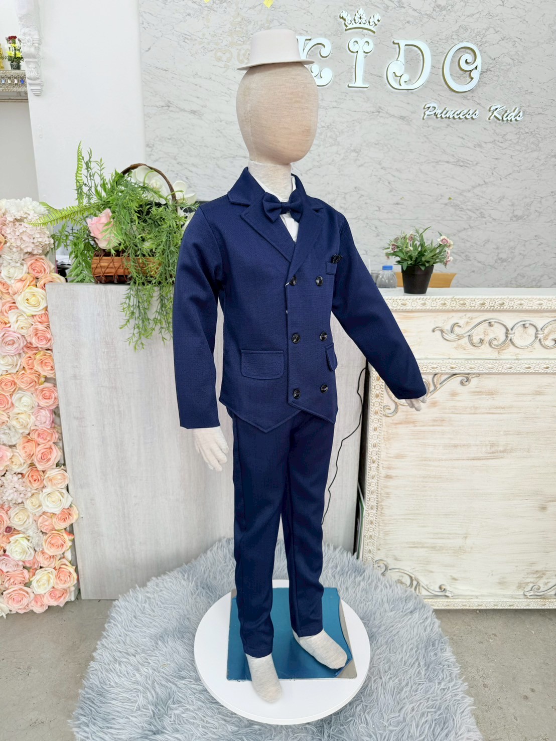 สูทเด็กผู้ชาย(หน้าร้านอยู่รัชดา ลองได้ถ่ายรูปจากชุดจริง)S188สีน้ำเงินเซ็ตสูท4ชิ้น สูท เสื้อเชิ้ต กางเกง หูกระต่าย