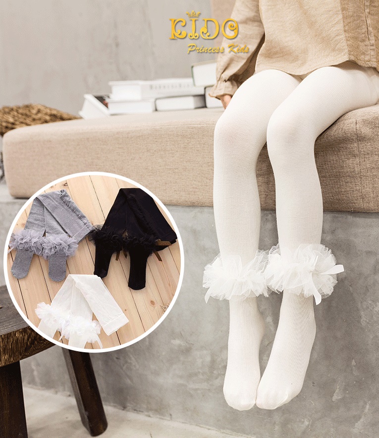 ถุงน่องเด็ก(หน้าร้านอยู่รัชดา)L069 สีขาว เนื้อทึบมีข้อระบายติดโบว์ตรงข้อเท้า