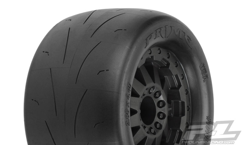 PRO-10116-15 Prime 2.8" (Traxxas Style Bead) Street Tires Mounted for Electric Stampede/Rustler Rear, Mounted on F-11 Black Rear Wheels