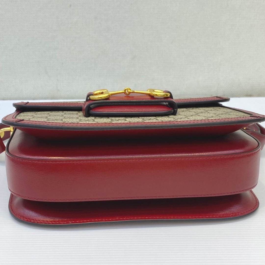 Gucci Horsebit 1995 มือสอง Shoulder Bag 'Beige/New Cherry Red แดง