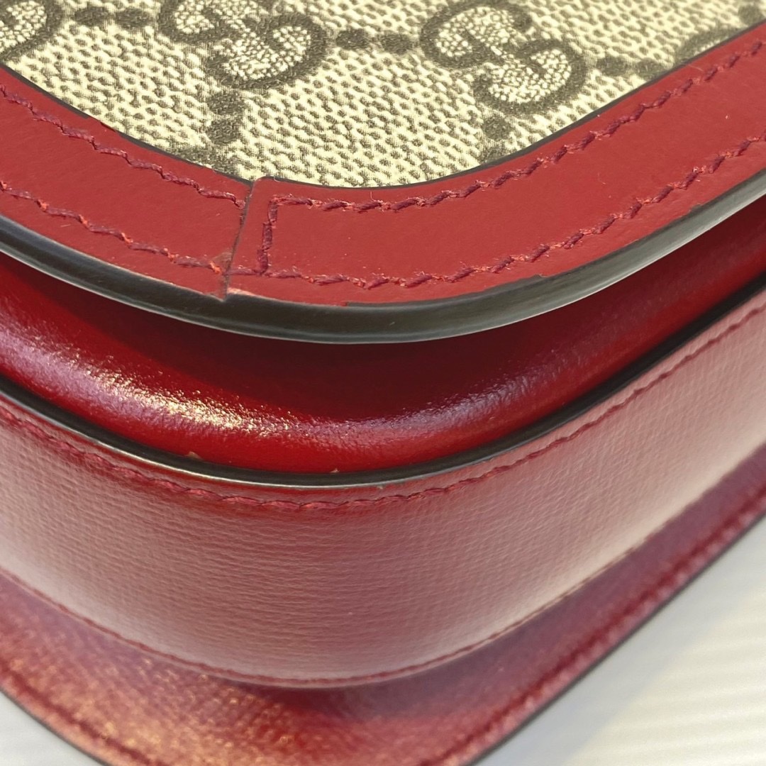 Gucci Horsebit 1995 มือสอง Shoulder Bag 'Beige/New Cherry Red แดง