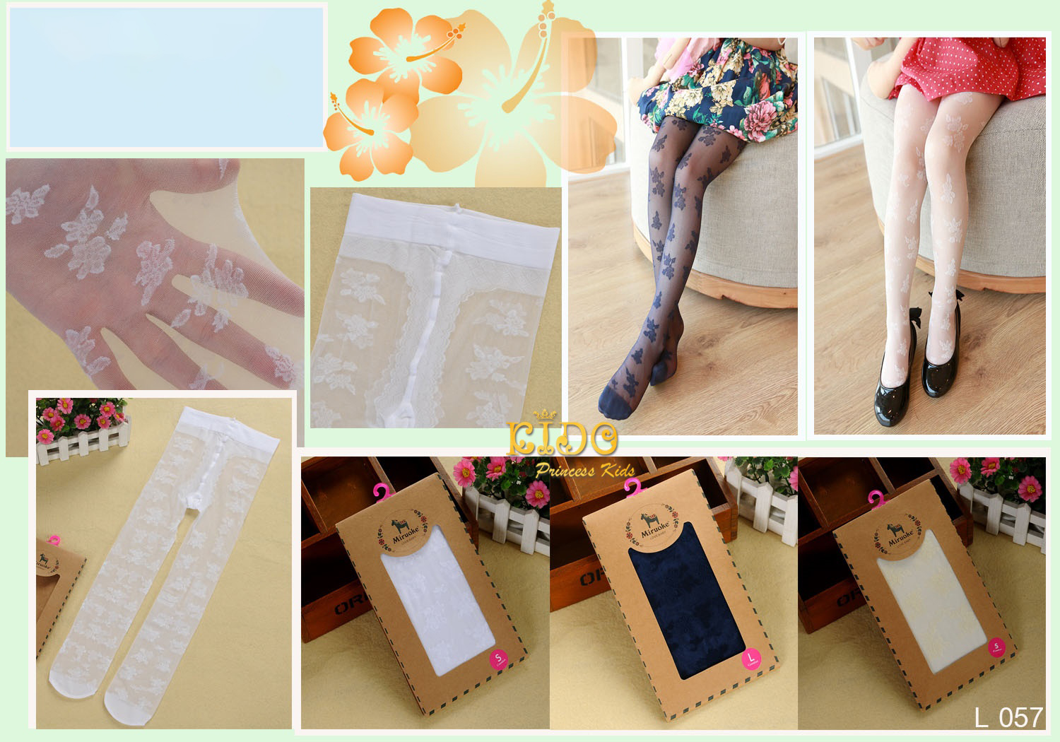ssถุงน่องเด็ก(หน้าร้านอยู่รัชดา)L057 สีชมพู สีครีม สีน้ำเงินเนื้อซีทรูลายดอกดูแพงคะ