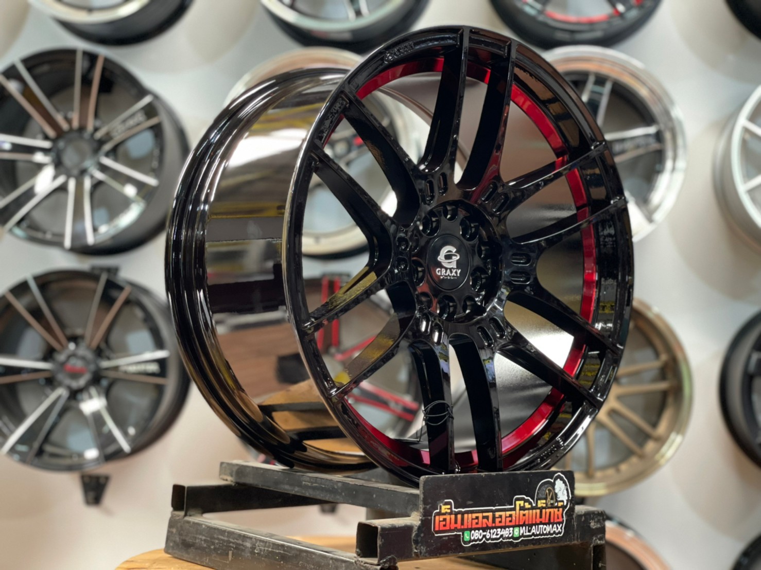 ล้อแม็กใหม่ขอบ18 งานHOF RacingWheel 5รู100 5รู114 กว้าง8.5สีดำขอบกลึงแดง