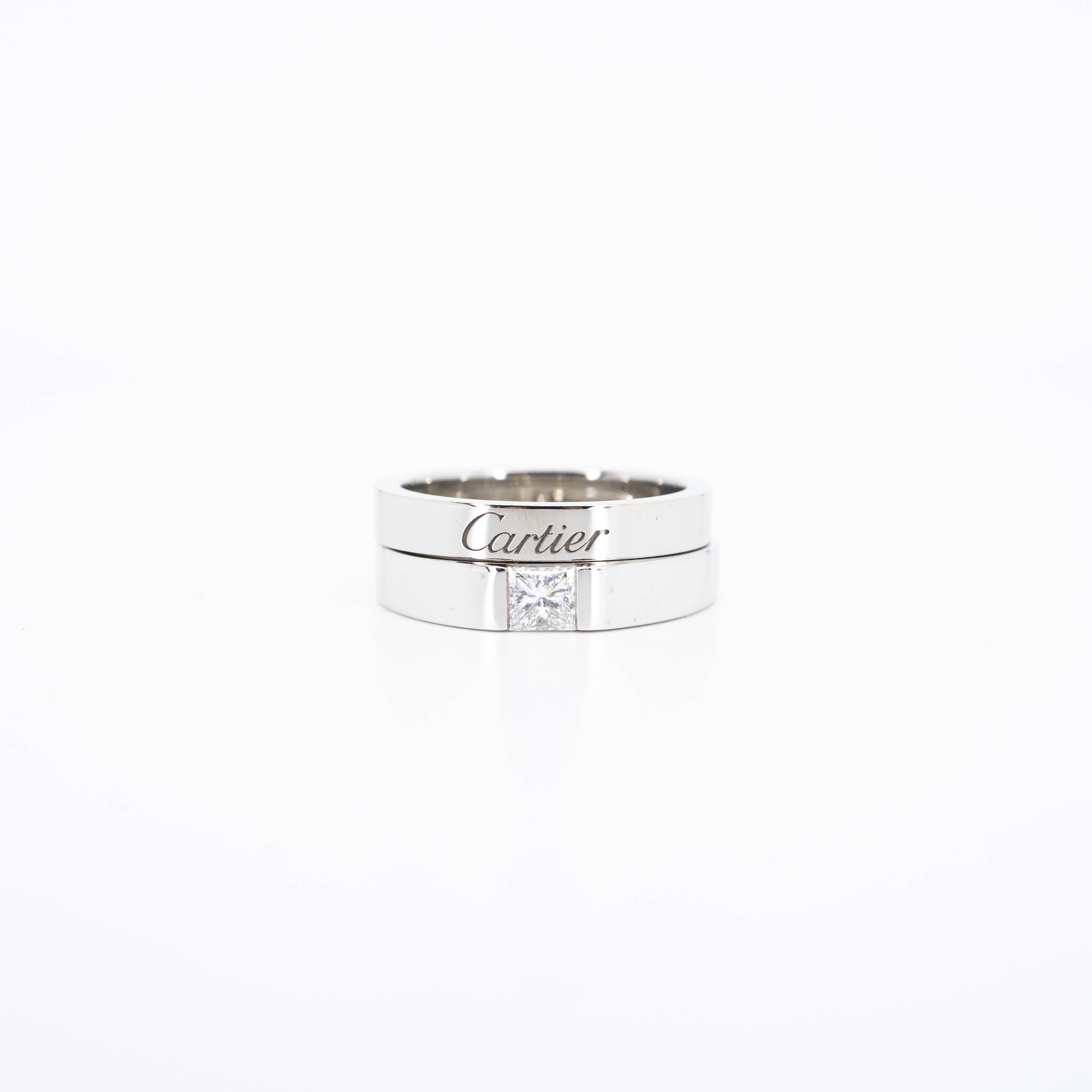 **สำหรับไซส์นิ้ว 48-49**แหวน Cartier C De Cartier Band Platinum950 x แหวน Cartier Tank ring with 0.25carat Princess Cut diamond ทองคำขาว18K