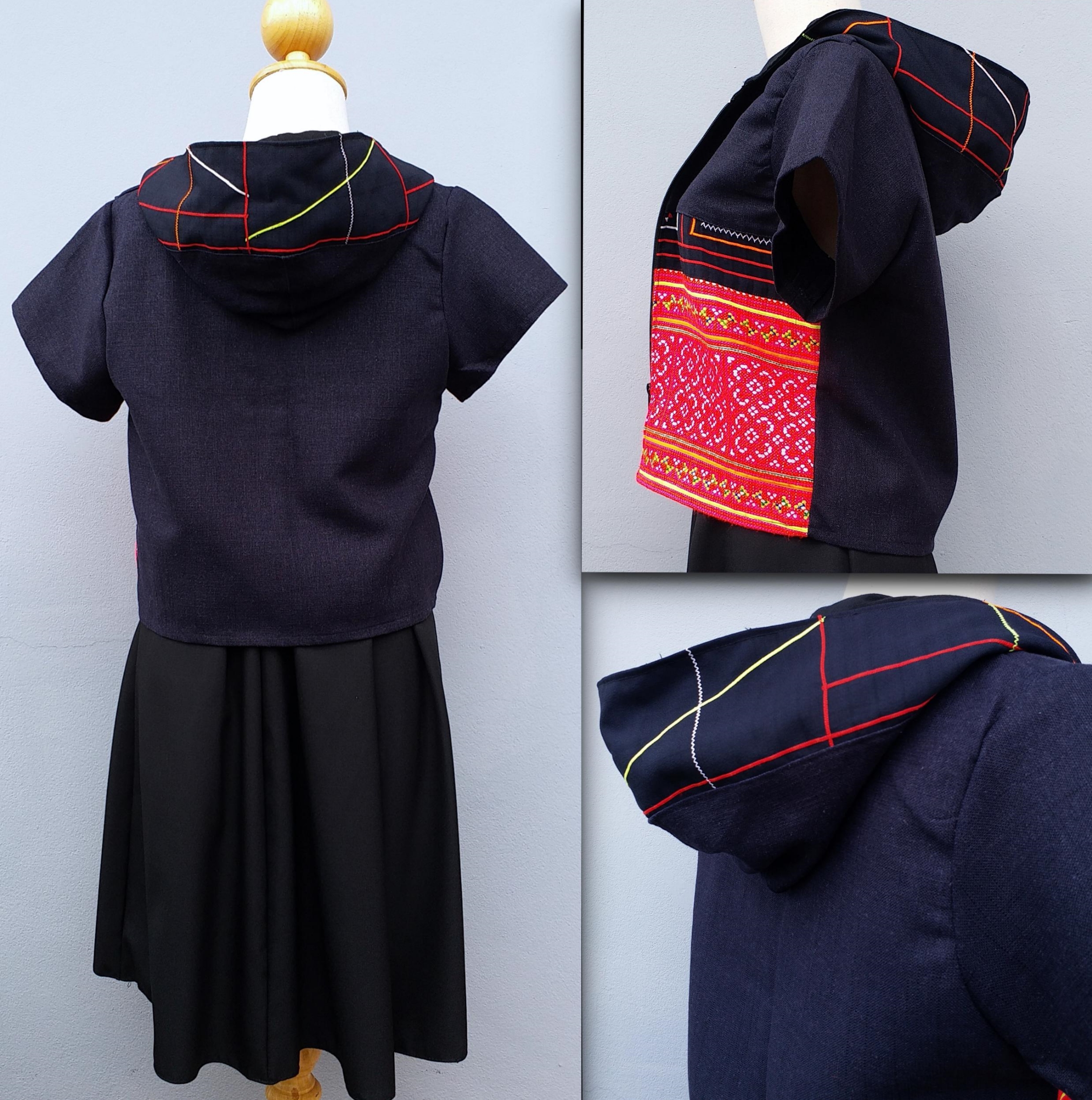 เสื้อฮู้ด ผ้าปักมือโทนชมพูอมส้ม