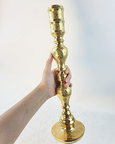 เชิงเทียนชนวนตอกลาย เดี่ยว ขนาดจัมโบ้ ความสูง 16 นิ้ว เบ้าใส่เทียน 4.5 cm