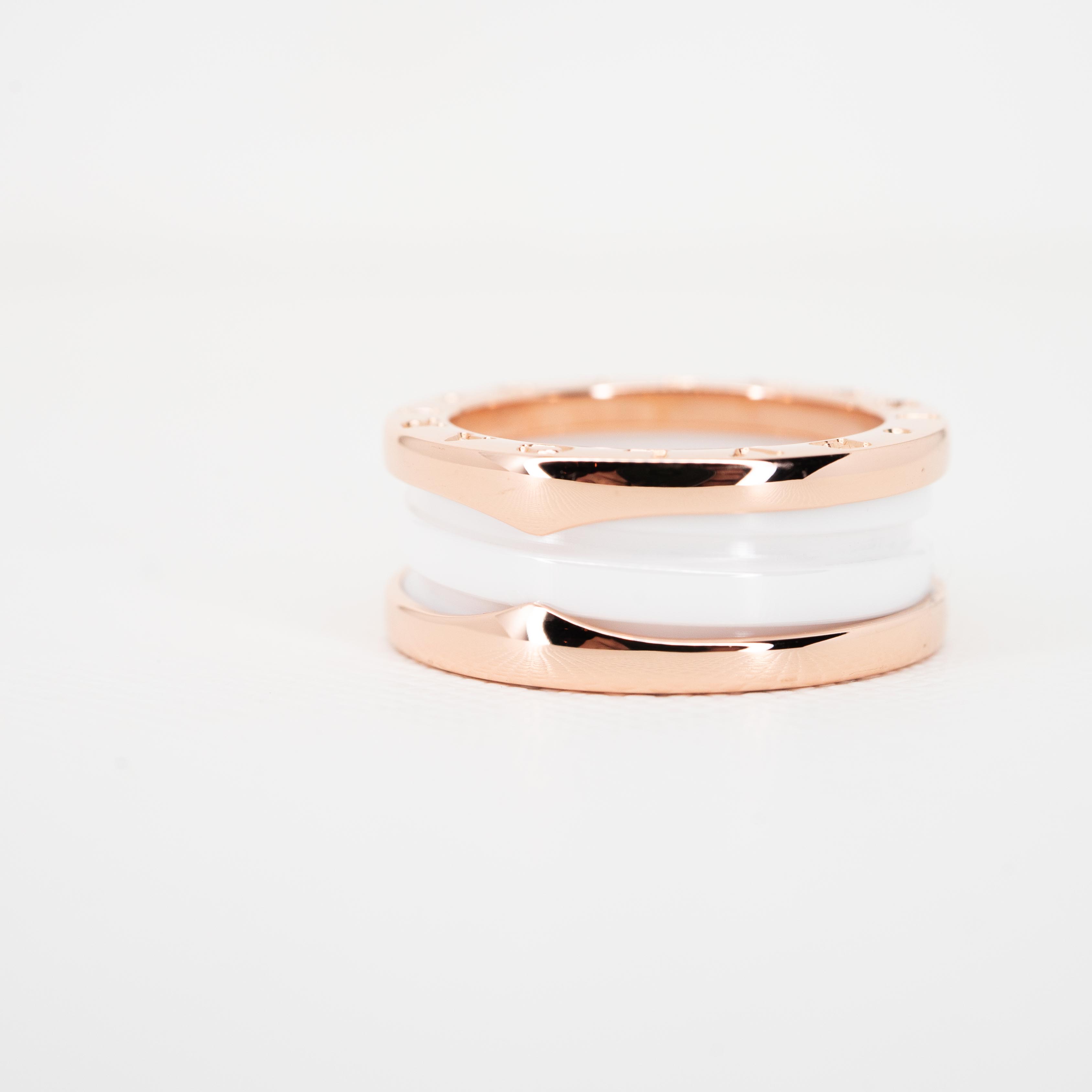 แหวน Bvlgari B.zero1 2band white ceramic ทองชมพู18K ไซส์ 50# (Used)