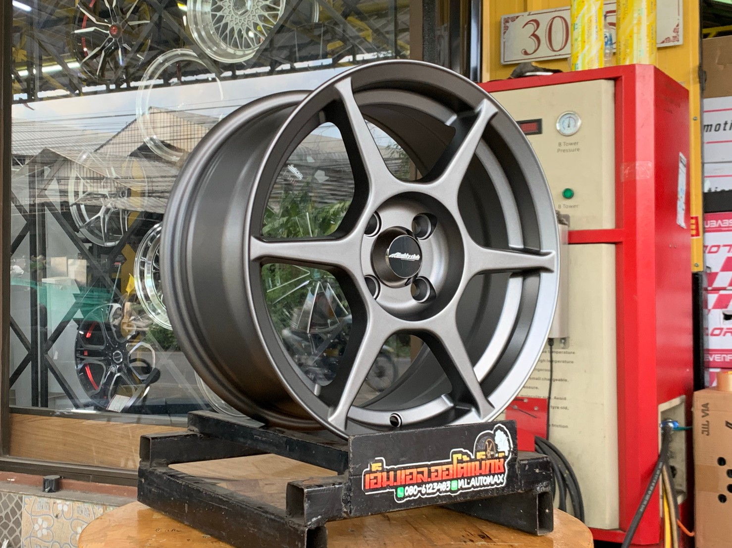 ล้อแม็กขอบ15 P1 งานไทย SSW 4รู100 กว้าง7 ออฟ38 สีเทากัน