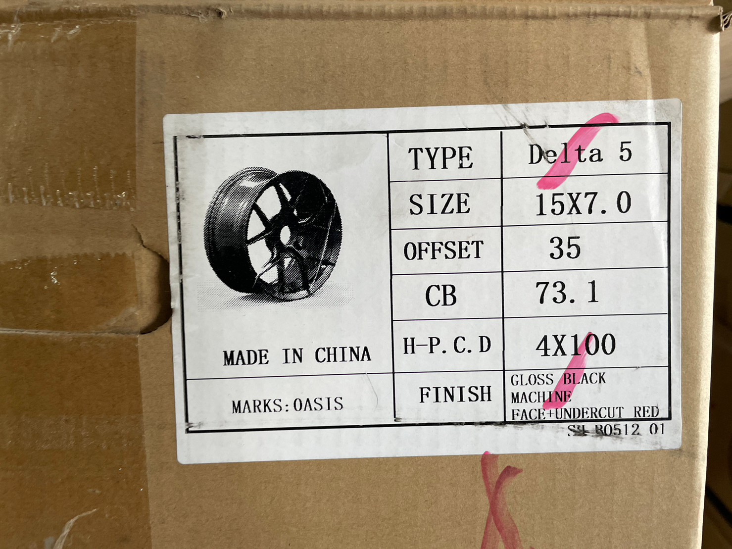 ล้อแม็กซ์ใหม่ขอบ15 OASIS Model Delta5 15x7 4x100 ET35 สีดำอันเดอร์คัตแดงหน้าเงา